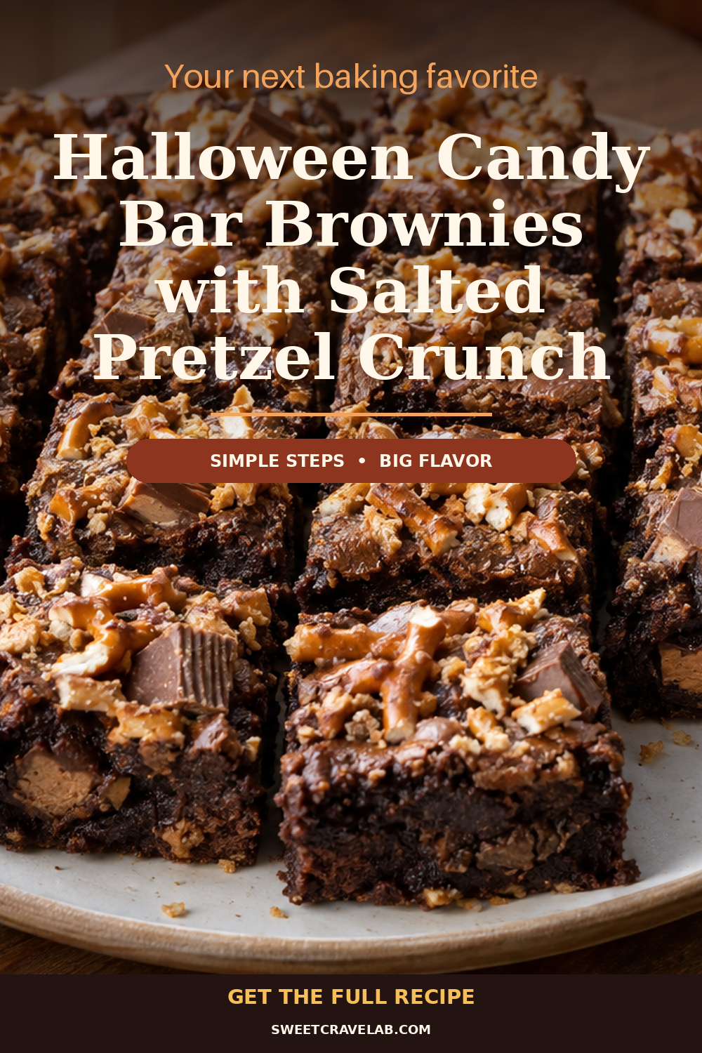 Fudgy Halloween candy bar brownies (salted pretzel crackle)