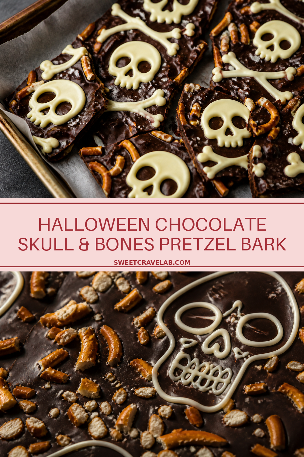 Halloween chocolate skull pretzel bark recipe