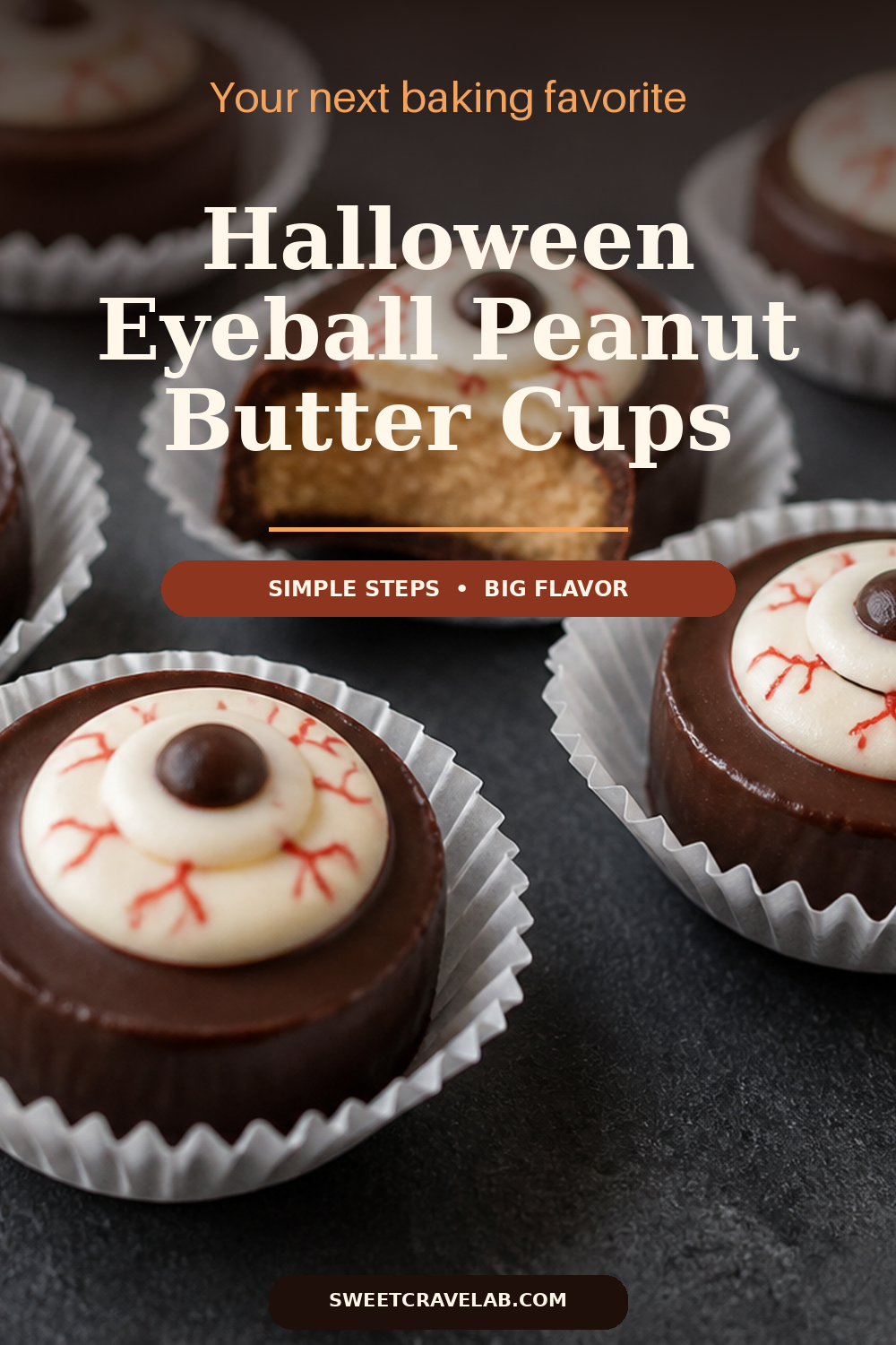 Dark chocolate eyeball peanut butter cups in mini liners