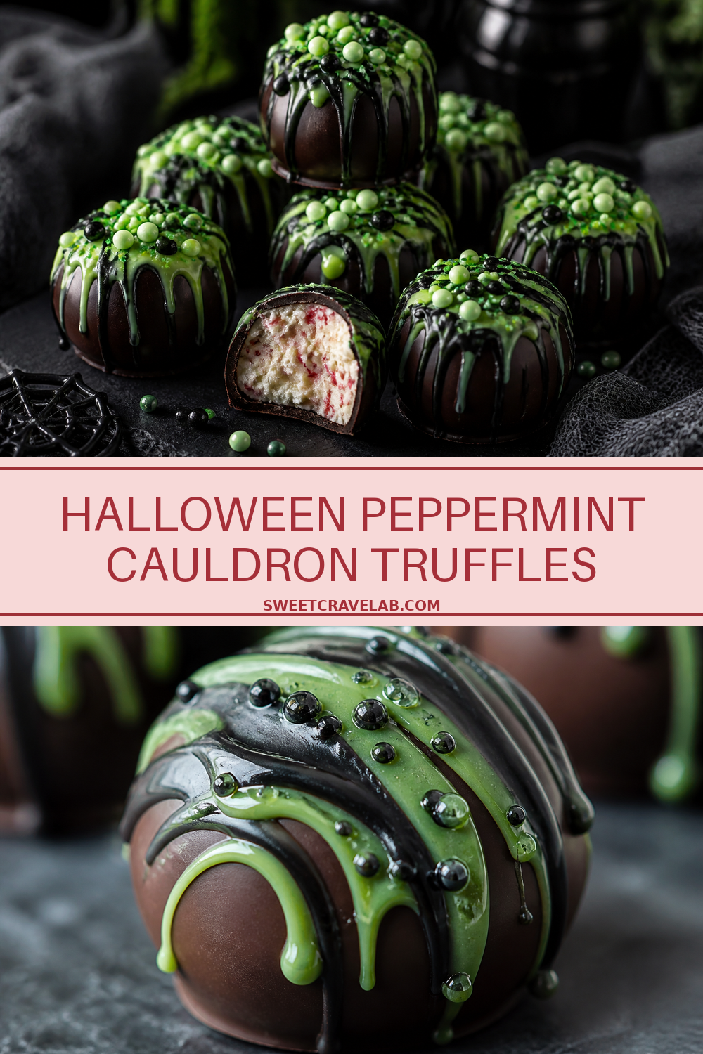 Halloween peppermint cauldron truffles (no-bake)