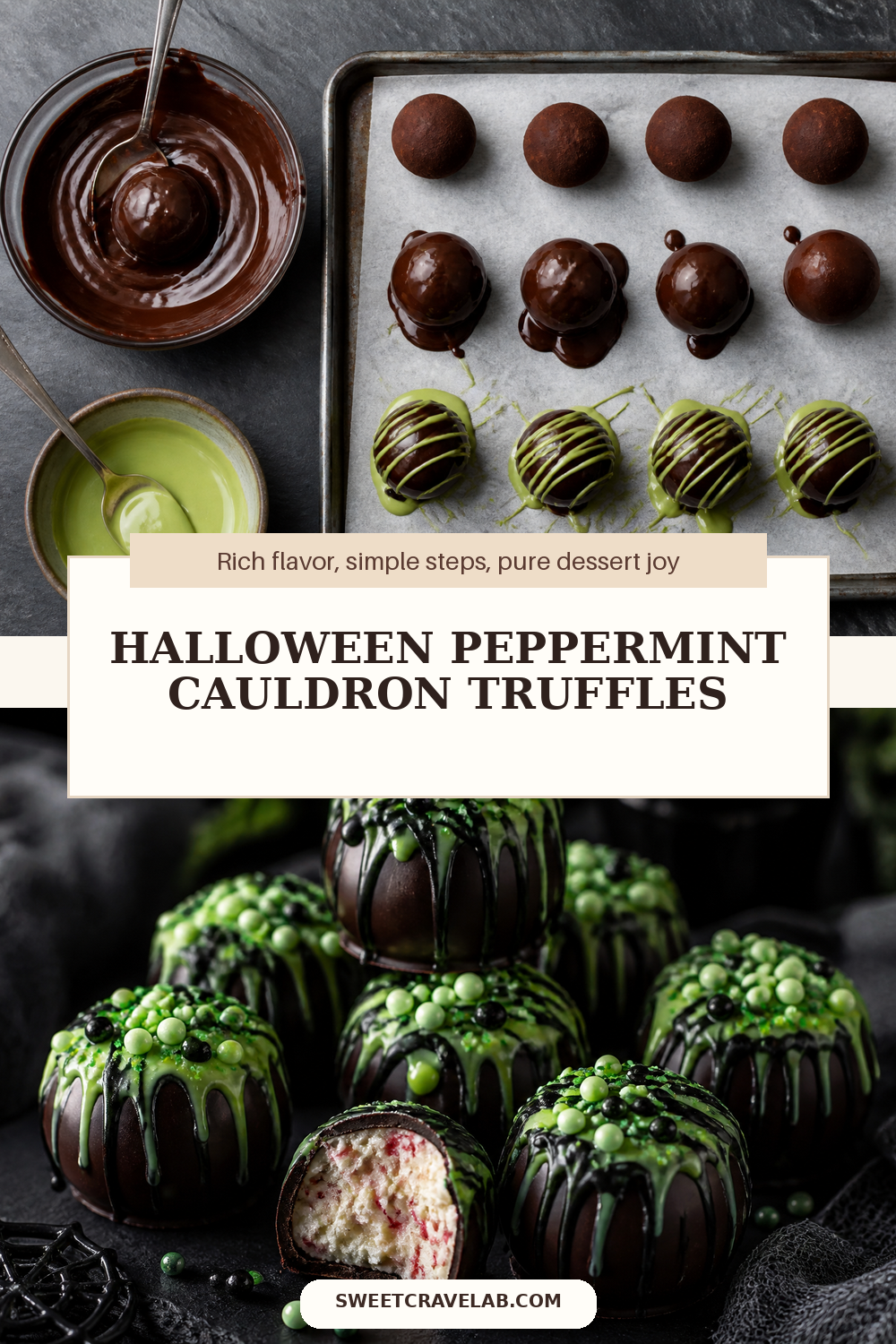 Witch brew drizzle Halloween truffles, green & black