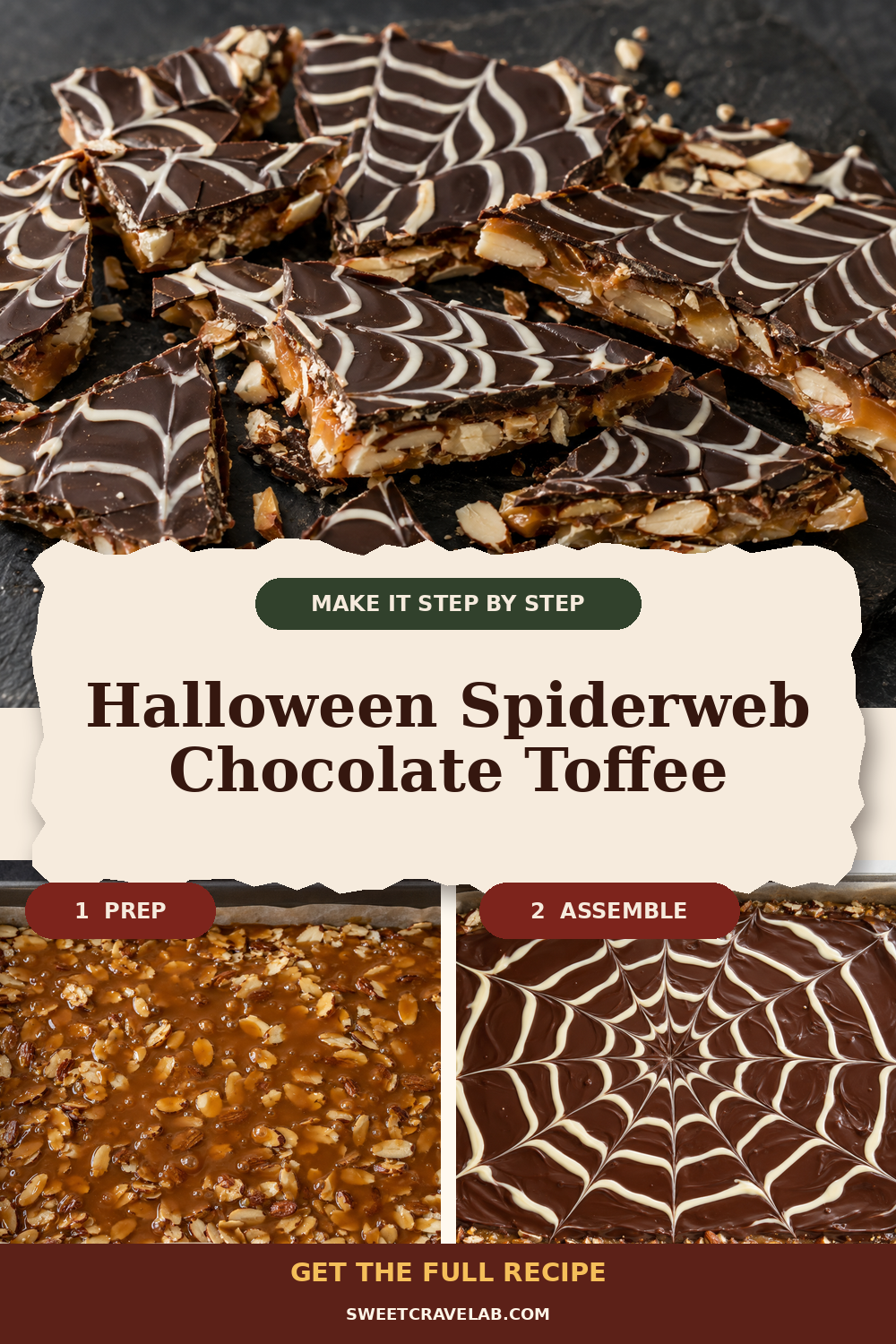 Easy Halloween Candy: Chocolate Toffee with White Spiderweb
