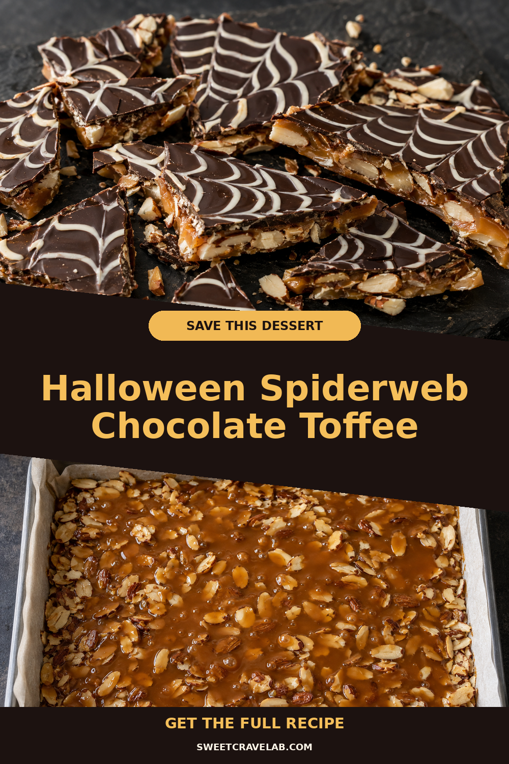 Halloween Toffee Candy: Spiderweb Dessert Topping in 1 Pan