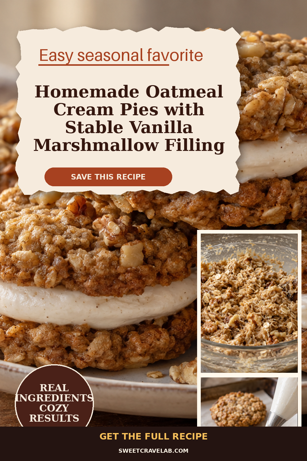 Homemade Oatmeal Cream Pies with Vanilla Marshmallow Filling