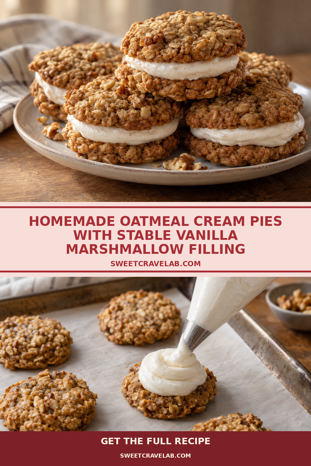 Bakery-Style Oatmeal Cookie Whoopie Sandwiches with Vanilla Filling