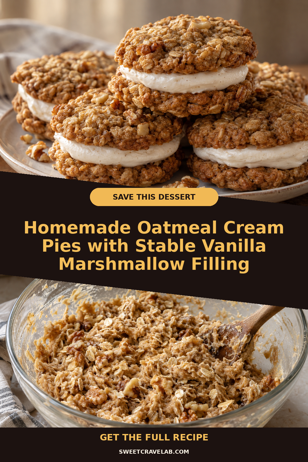 Vanilla Marshmallow Filling Oatmeal Cream Pies with Toasted Walnuts