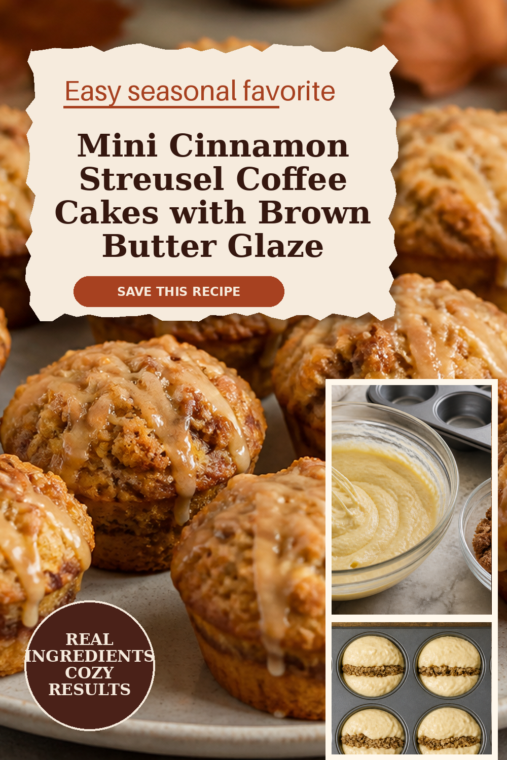 Mini cinnamon streusel coffee cakes with brown butter glaze