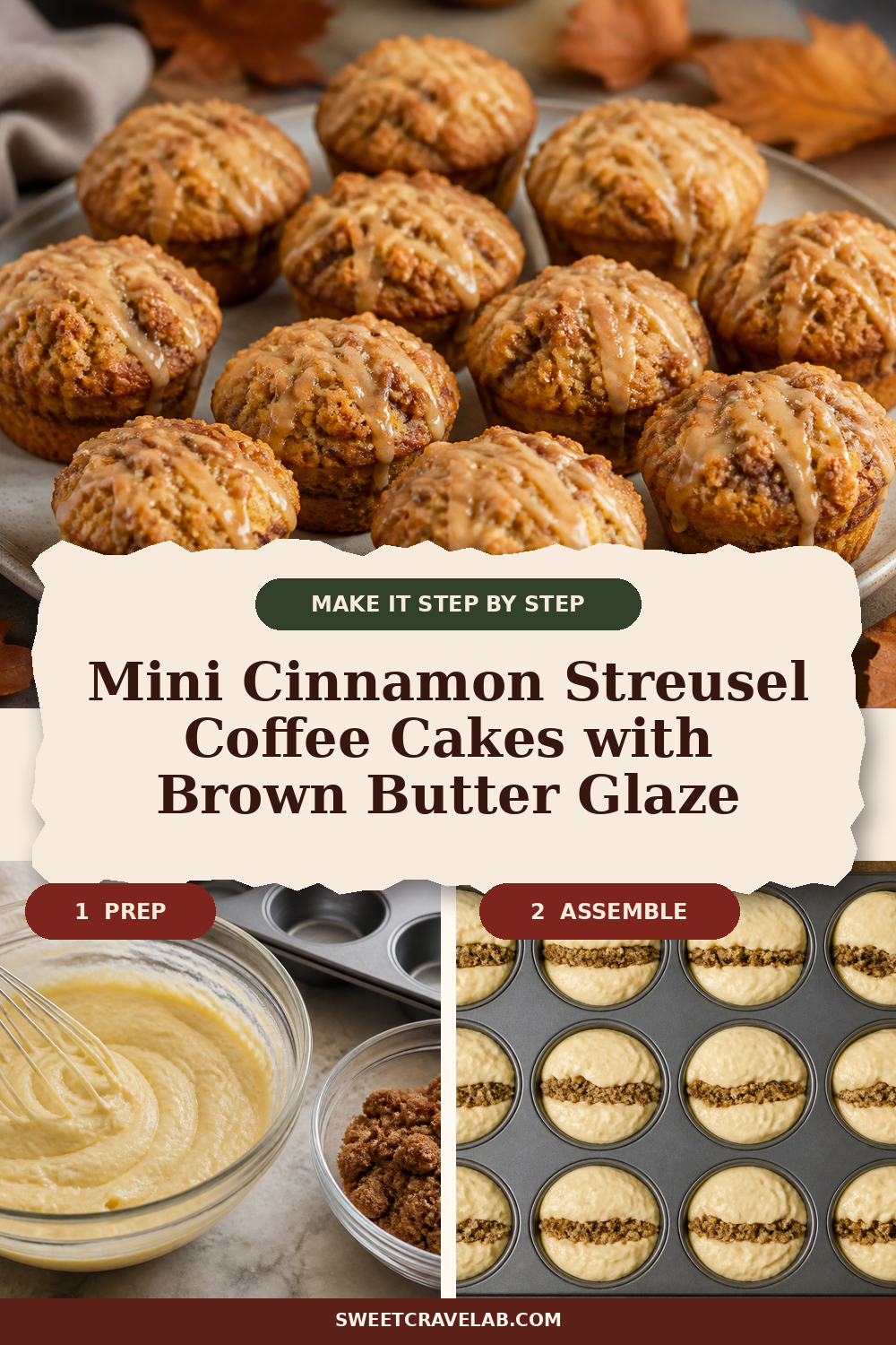 Coffee cake muffins with brown butter glaze drizzle