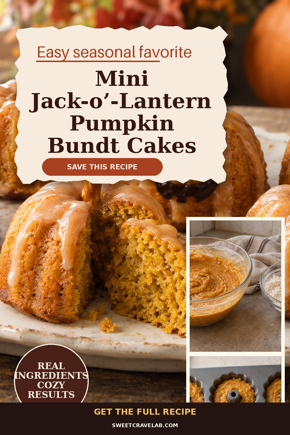 mini pumpkin Bundt cakes for Halloween (Jack-o’-Lantern Maple Glaze)