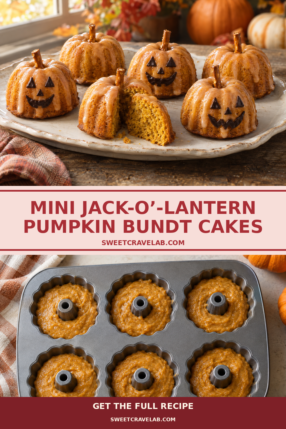 6-cavity mini Bundt cakes: pumpkin batter + thin maple orange glaze