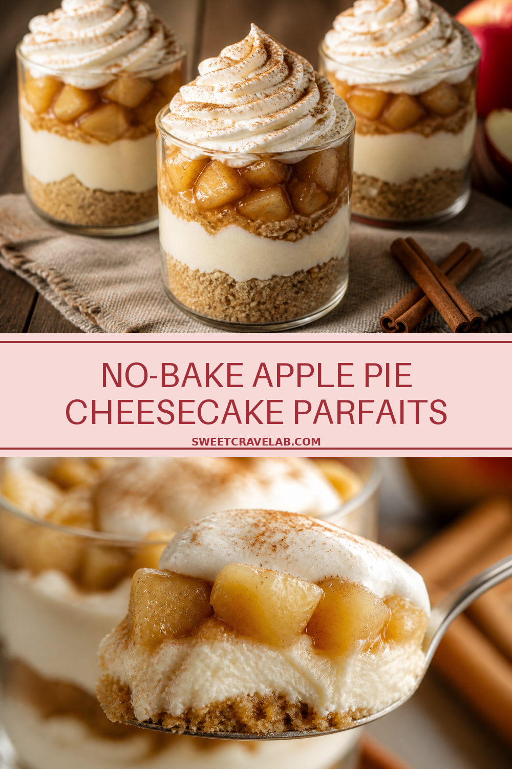 No-Bake Apple Pie Cheesecake Parfaits for Fall