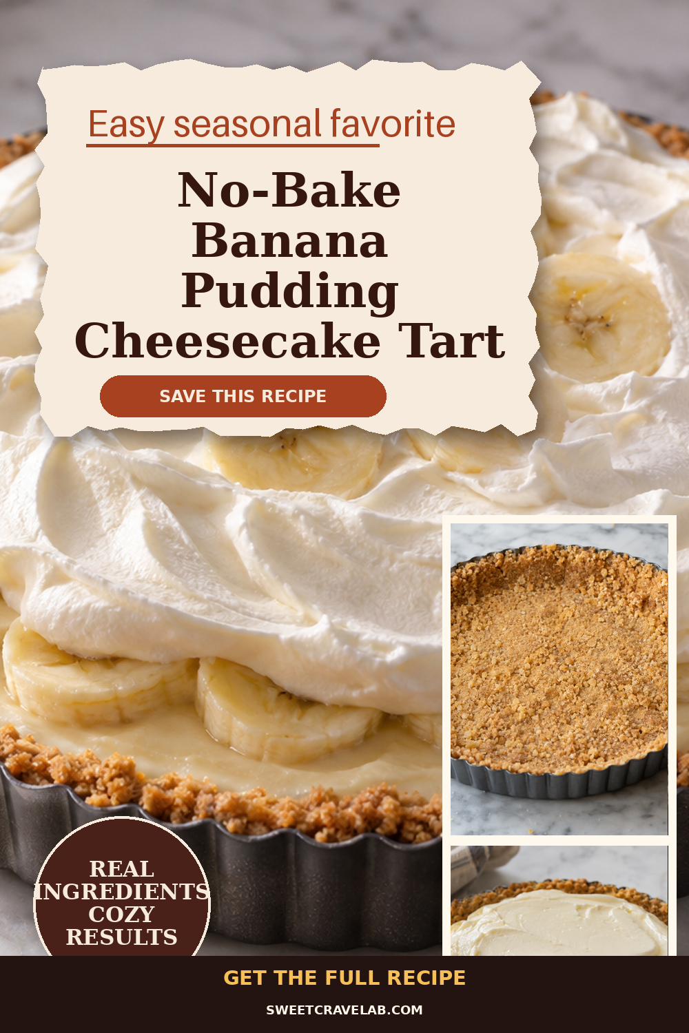 No-Bake Banana Pudding Cheesecake Tart with Vanilla Wafer Crust