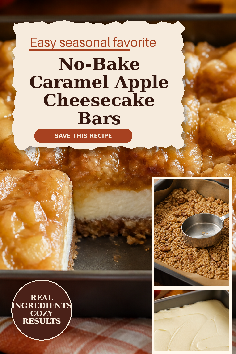 No-Bake Caramel Apple Cheesecake Bars with Oat Crust