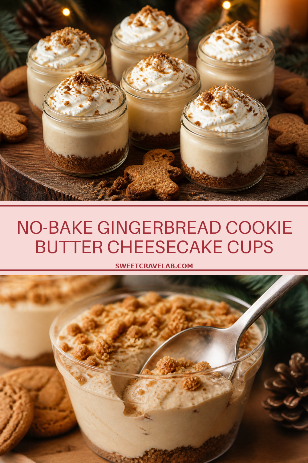 No-Bake Gingerbread Cookie Butter Cheesecake Cups