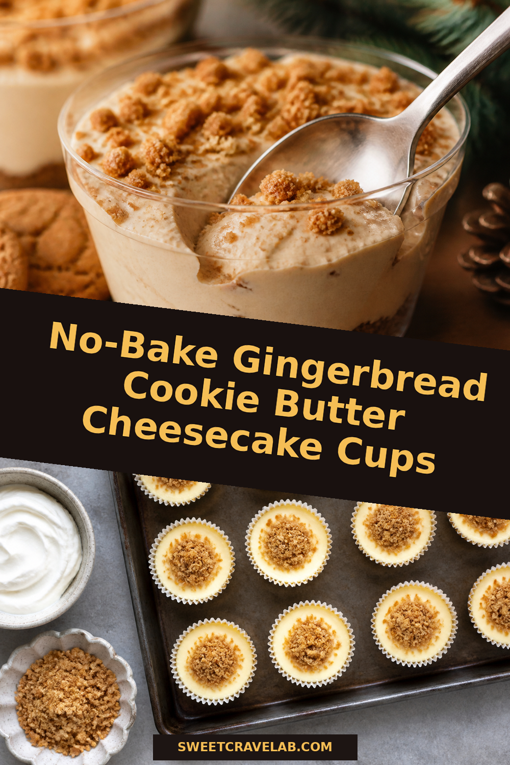 Gingerbread Cookie Butter Cheesecake Cups (No Bake)