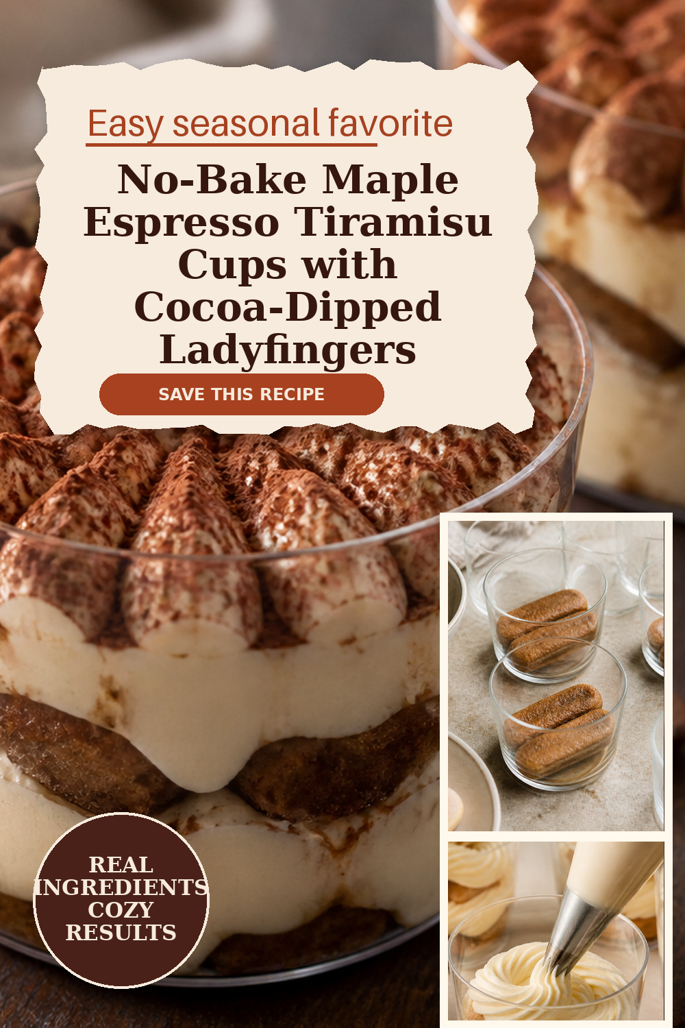 No-bake maple espresso tiramisu cups with cocoa-dipped ladyfingers