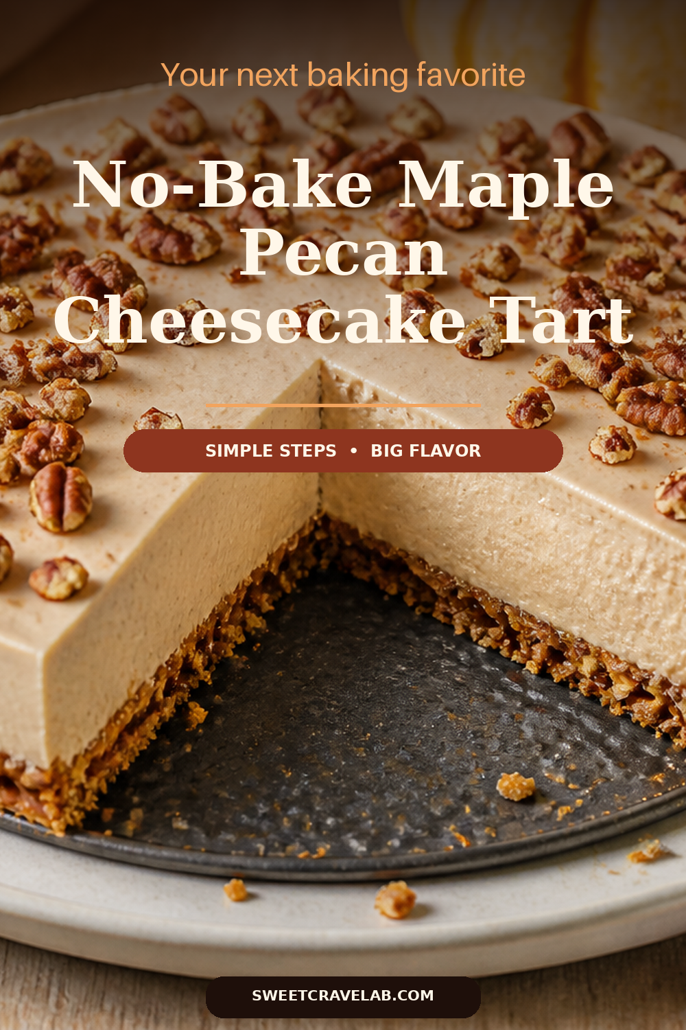 Salty Pretzel Crust No-Bake Maple Pecan Cheesecake