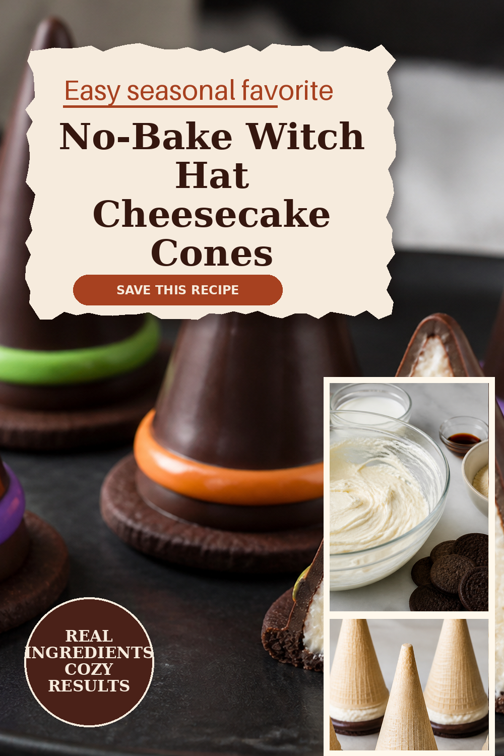 No-Bake Witch Hat Cheesecake Cones for Halloween