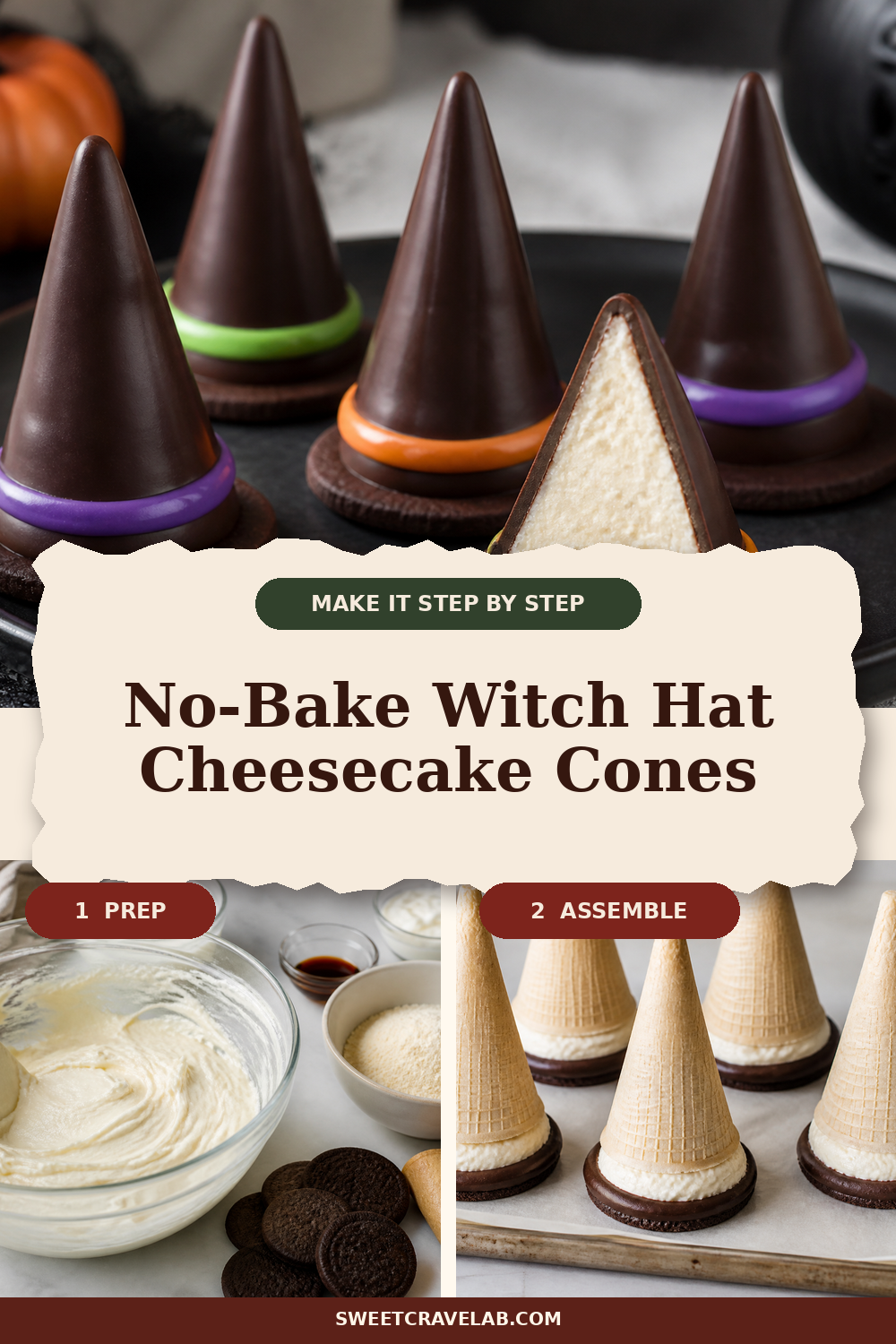 Easy Halloween Dessert: No-Bake Witch Hat Cheesecake Cones