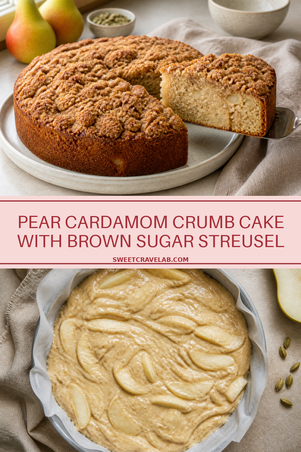 Pear Cardamom Crumb Cake with Streusel