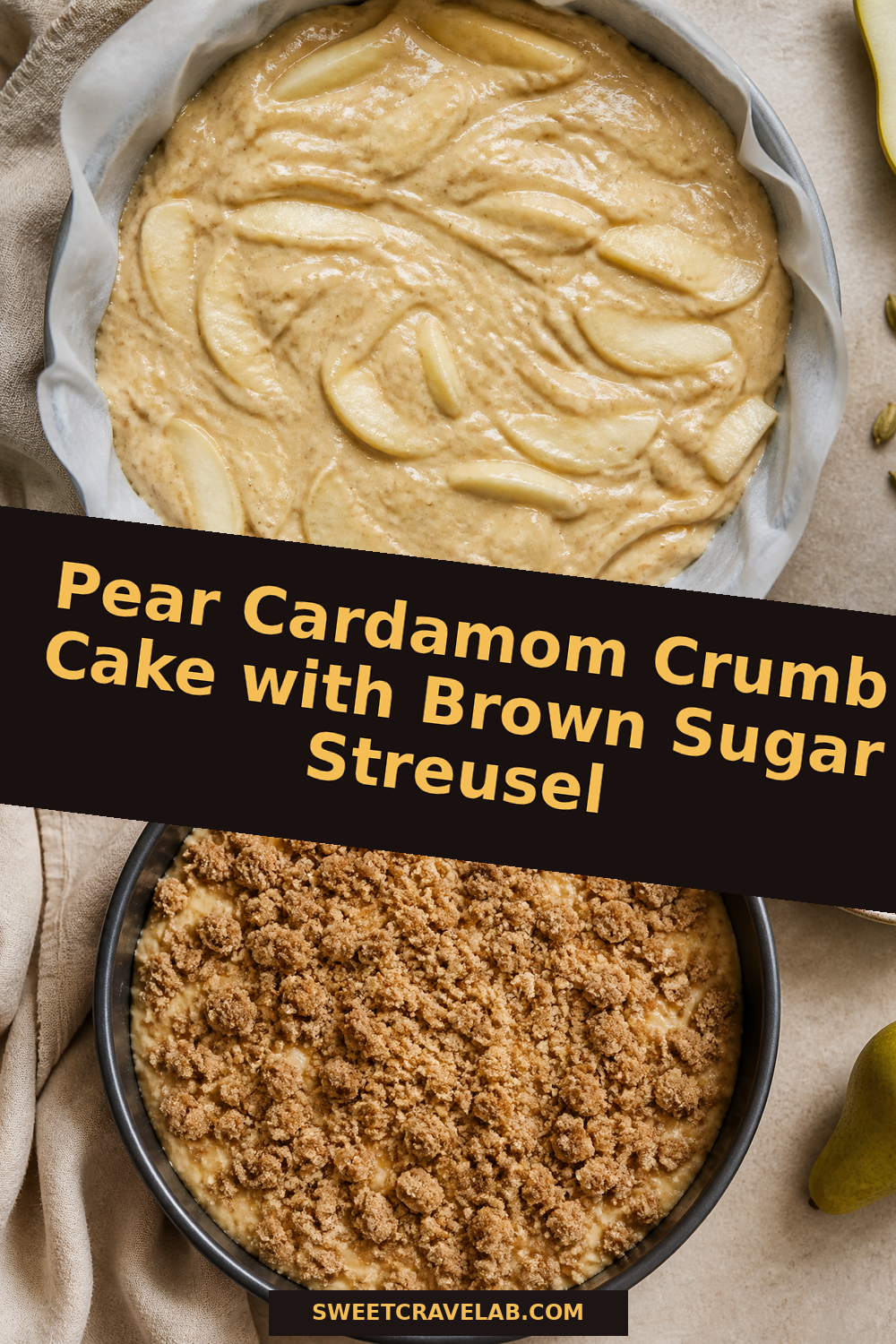 Pear Coffee Cake: Cardamom + Brown Sugar Crumbs