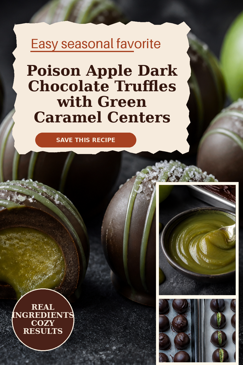 Poison Apple Dark Chocolate Truffles with Green Apple Caramel Centers