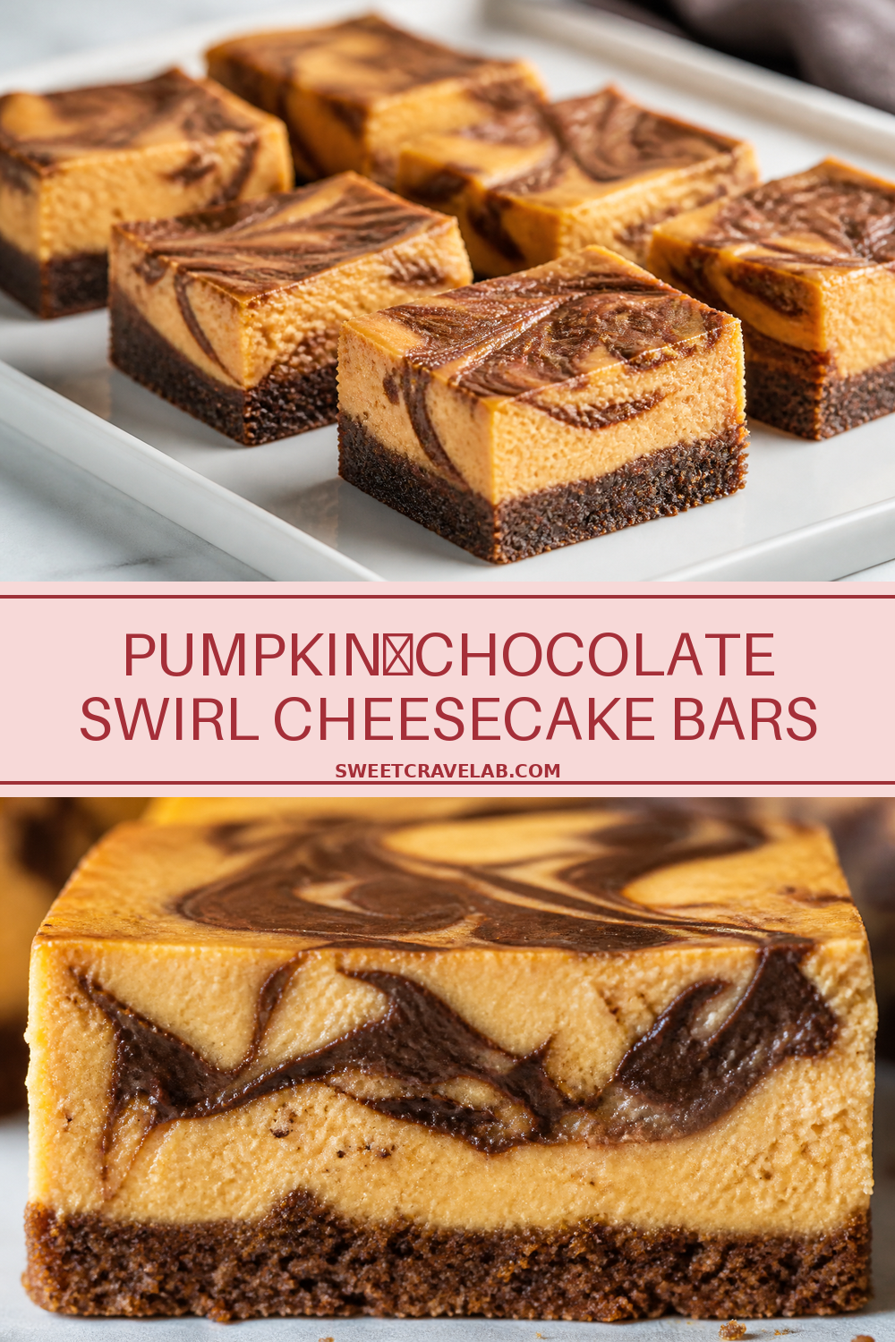 Pumpkin–Chocolate Swirl Cheesecake Bars