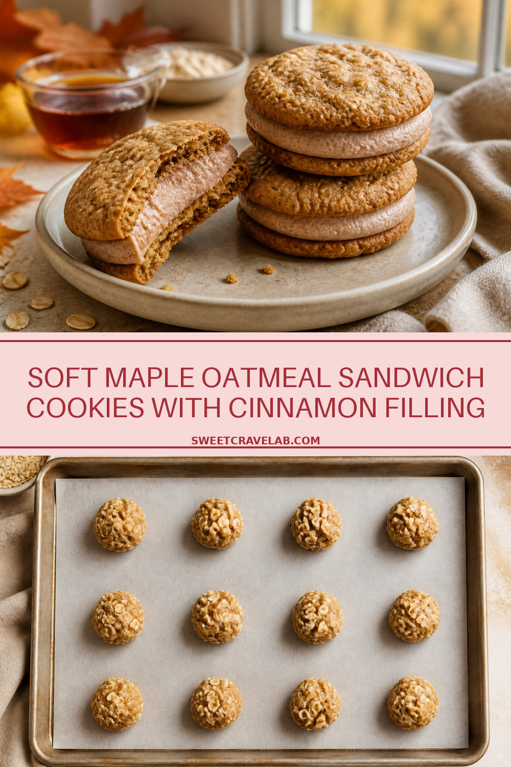 Maple Oatmeal Sandwich Cookies with Cinnamon Filling