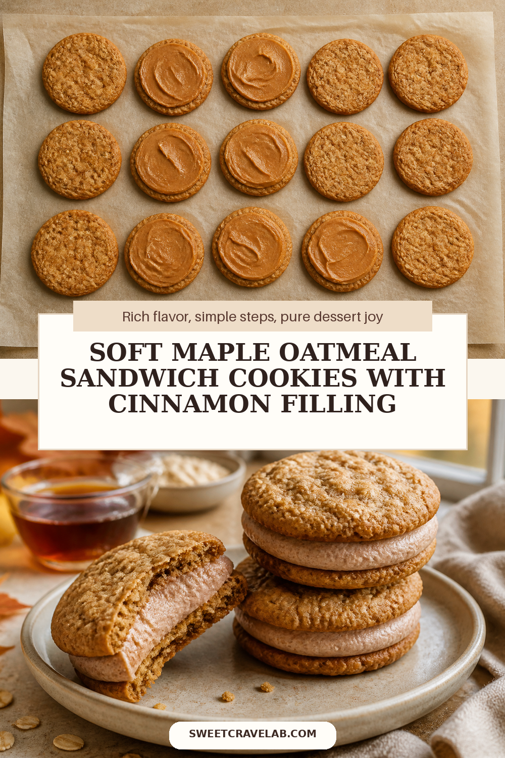 Fall Sandwich Cookies: Maple Oatmeal & Cinnamon Filling