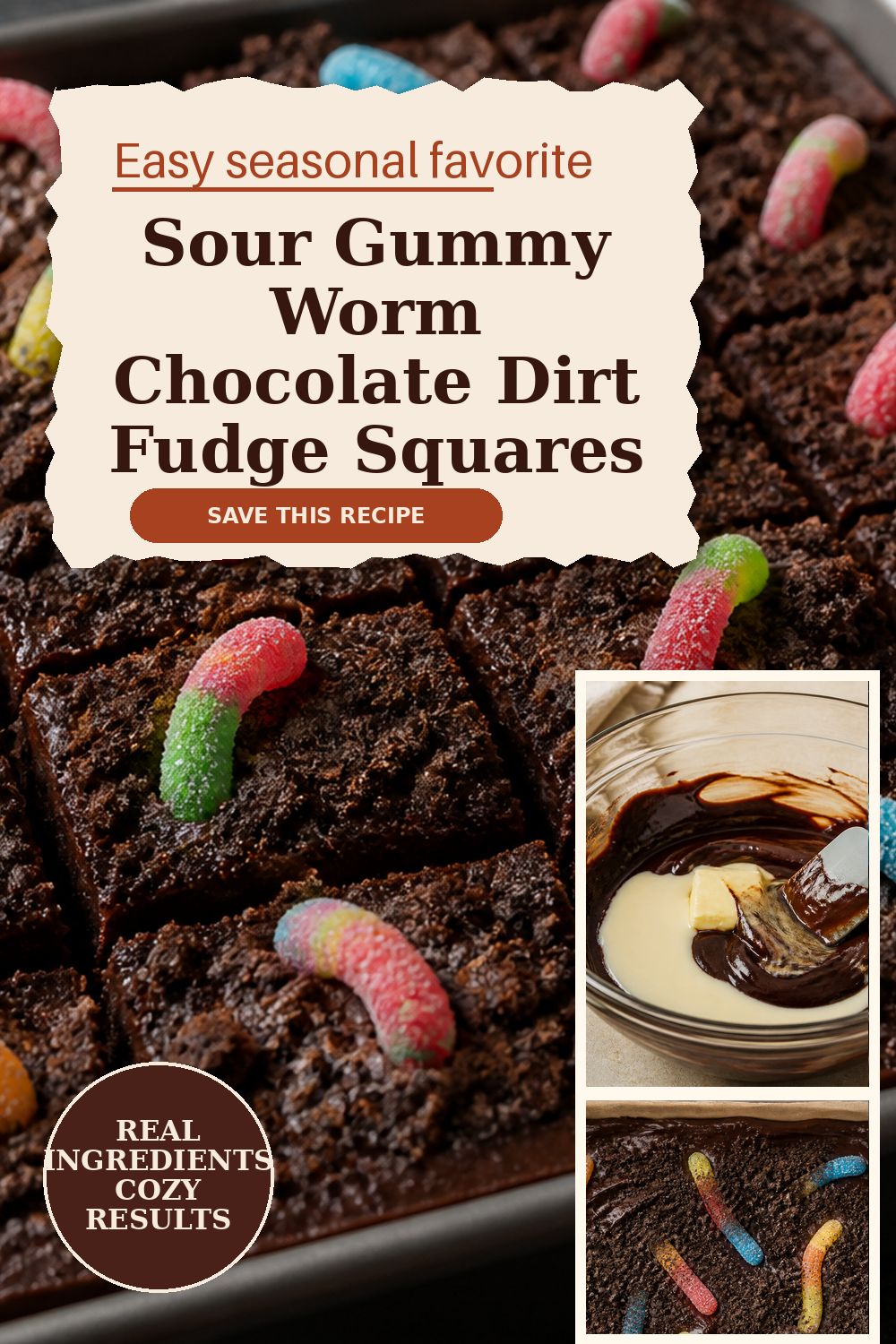 Sour Gummy Worms Chocolate Dirt Fudge Squares (Halloween)