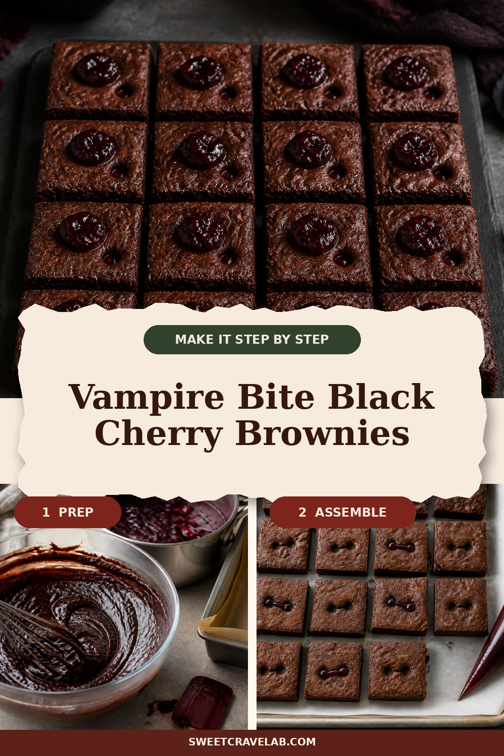 Halloween Vampire Brownies: Ruby Cherry Center Squares