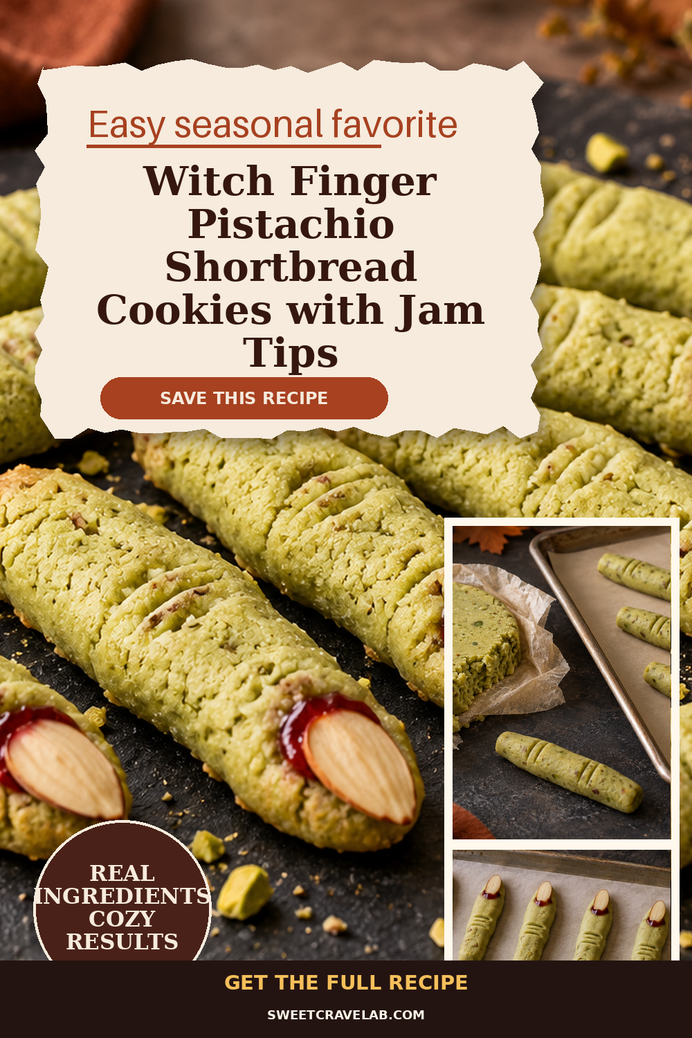 Witch Finger Cookies: Pistachio Shortbread Fingers + Jam Tips