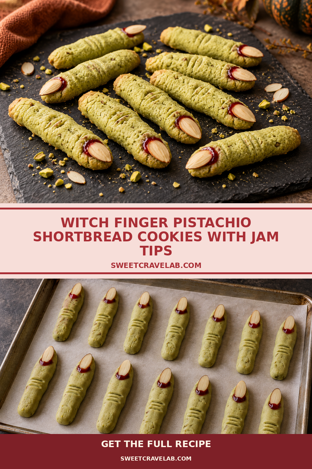 Halloween Finger Cookies with Almond “Nail” and Jam Blood Tips