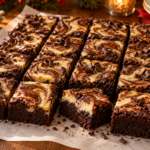Gingerbread cheesecake brownies with fudgy chocolate centers and a creamy molasses-spice swirl.