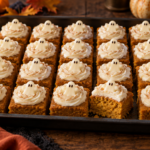 Pumpkin ghost cake bars with maple cream cheese frosting