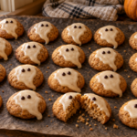 Soft apple butter ghost cookies with ivory vanilla glaze