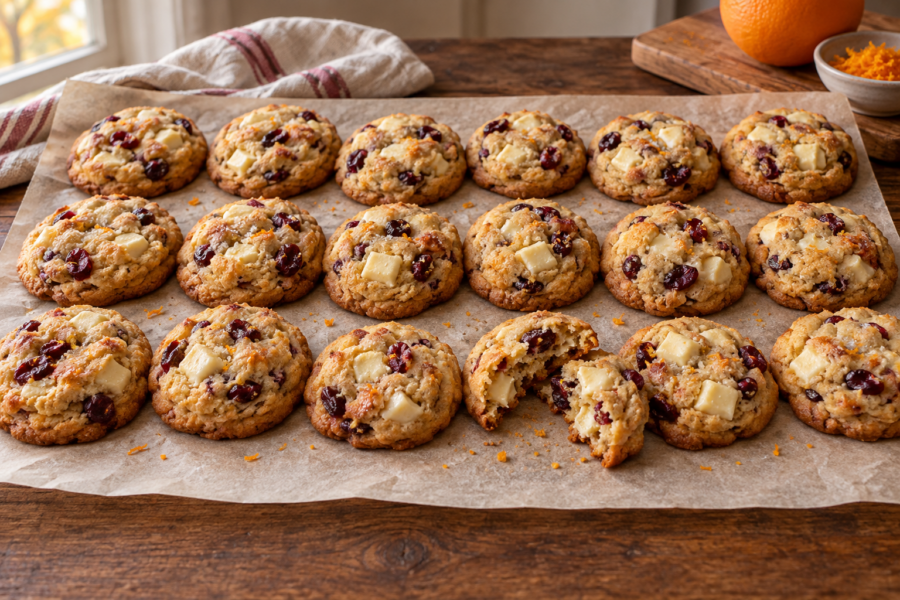 Brown butter cranberry orange cookies with white chocolate chunks