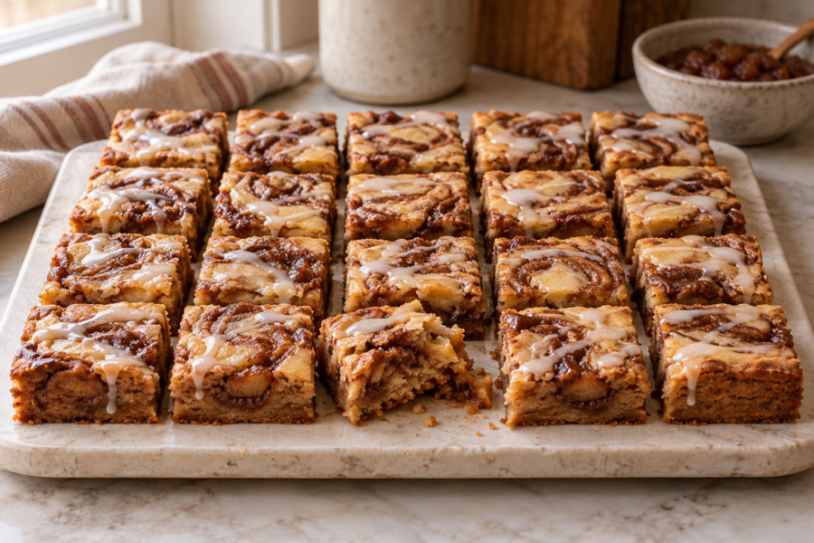 Cinnamon roll apple butter blondies with vanilla glaze