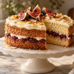 Fig honey almond layer cake with mascarpone cream