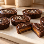 Dark chocolate tartlets with miso caramel and ganache
