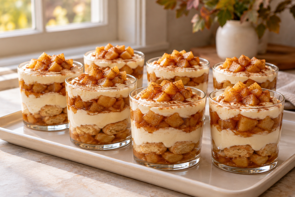 No-bake apple cider tiramisu cups with cinnamon apples