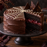 Black velvet Halloween cake with cherry filling