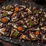 Halloween gummy chocolate bark with sour candy crunch