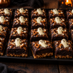 Halloween salted caramel pretzel brownies with white chocolate ghosts