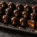 Halloween salted caramel chocolate skulls with praline crunch