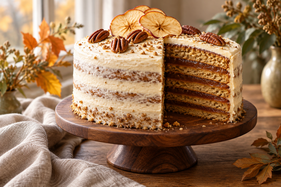 Thanksgiving apple butter stack cake with maple mascarpone