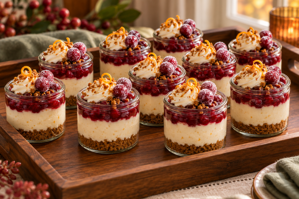 No-bake cranberry orange cheesecake jars for Thanksgiving