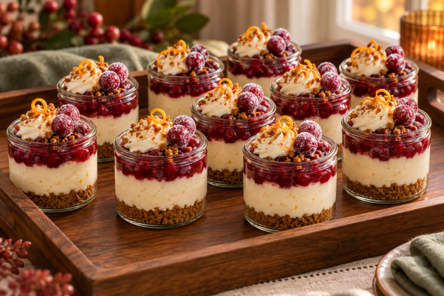 No-bake cranberry orange cheesecake jars for Thanksgiving