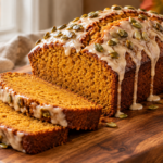 Pumpkin loaf cake with brown butter and maple glaze