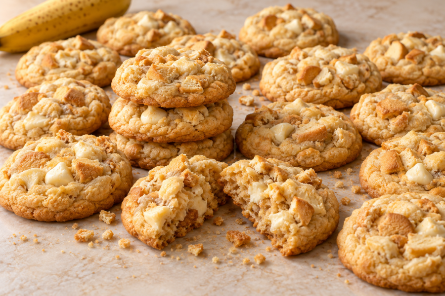 Banana pudding cookies with vanilla wafer crunch